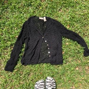 Amazing y2k black button down crochet cardigan
